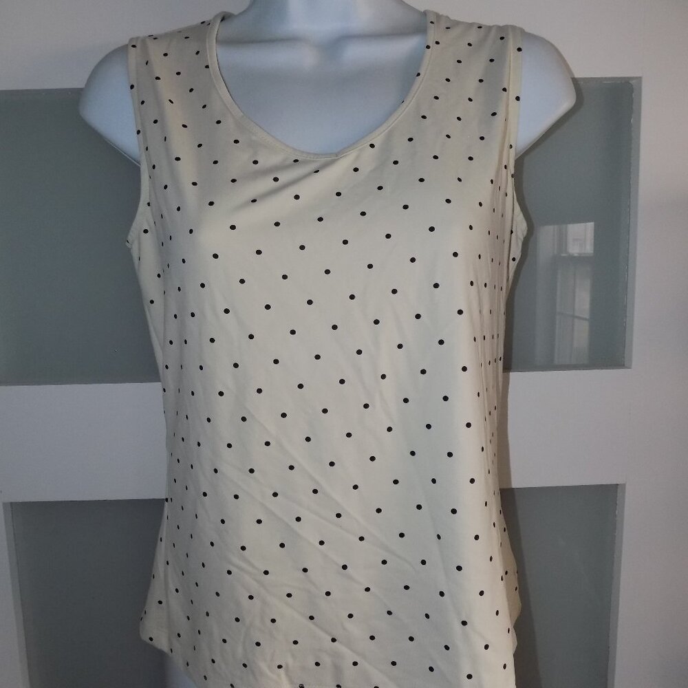 Croft & Barrow Stretch Off White Black Polka Dot Tank Size SP Women's